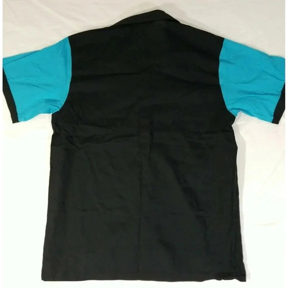 Bose Employee Hilton Bowling Shirt Short Sleeve Button Front Blue Black Mens S - Picture 4 of 4